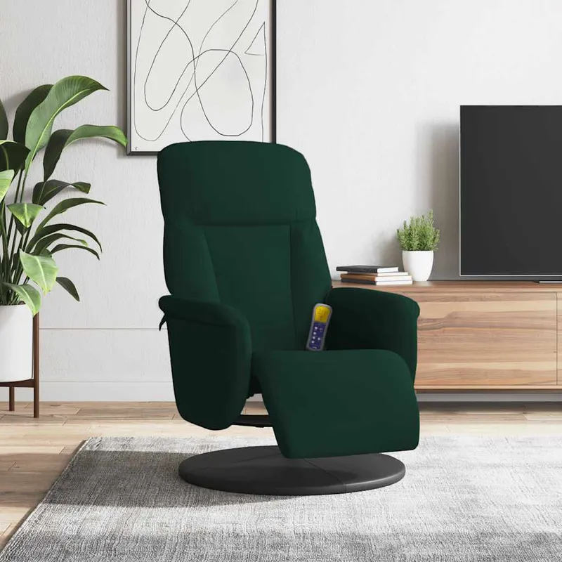 vidaXL Massagefåtölj med fotstöd mörkgrön sammet