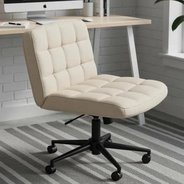 Kontorsstol – Skrivbordsstol – Bred sits för skräddarställning – Ergonomisk – Höjdjusterbar – 360° snurr – Med armstöd – Hjul – Beige linne