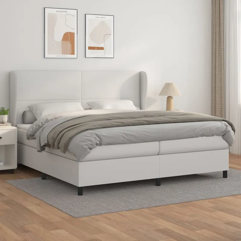 vidaXL Ramsäng med madrass vit 200×200 cm konstläder (#8084)