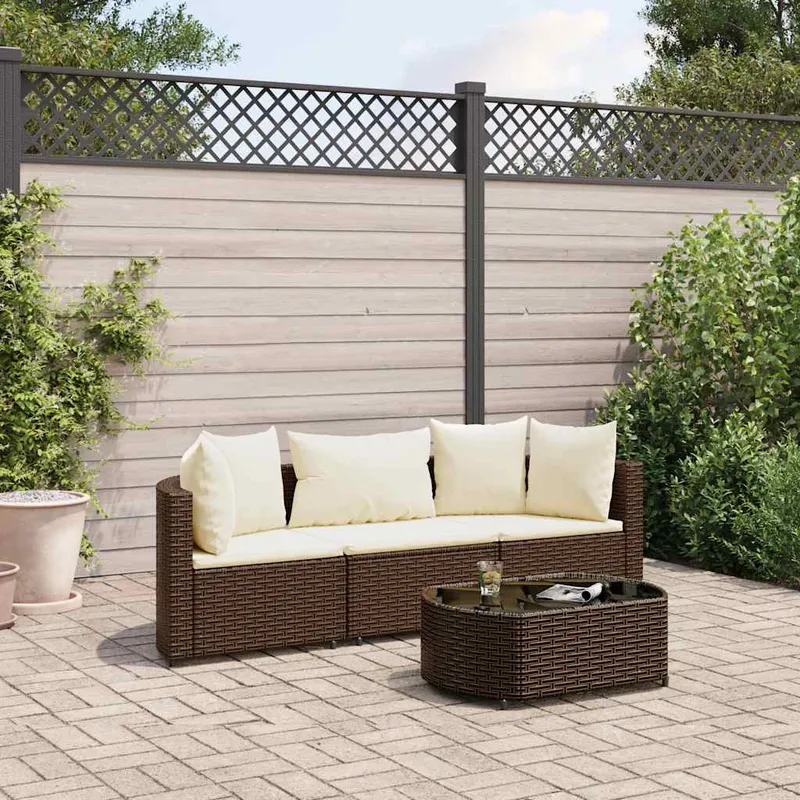 vidaXL Loungegrupp för trädgården med dynor 4 delar konstrotting brun (#6443)