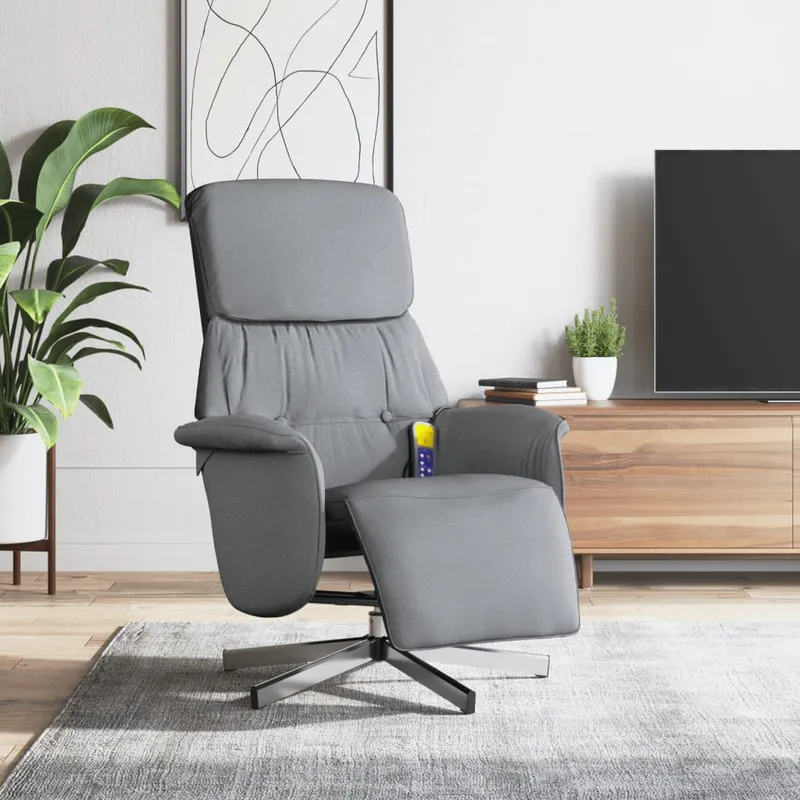 vidaXL Massagefåtölj med fotstöd ljusgrå tyg (#4517)