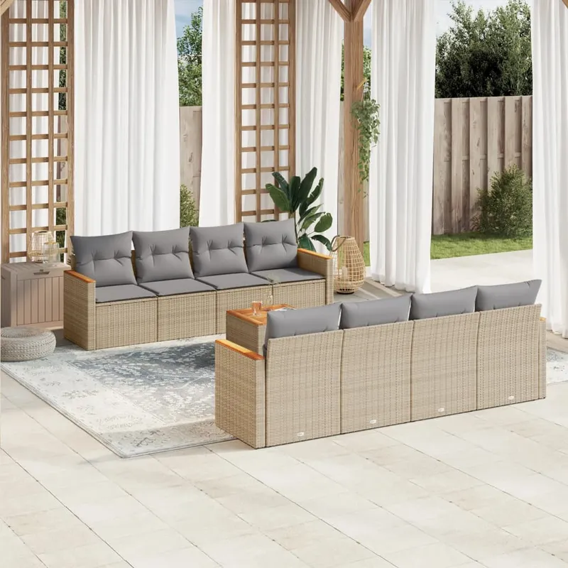 vidaXL Soffgrupp för trädgård med dynor 9 delar mixbeige konstrotting (#7875)