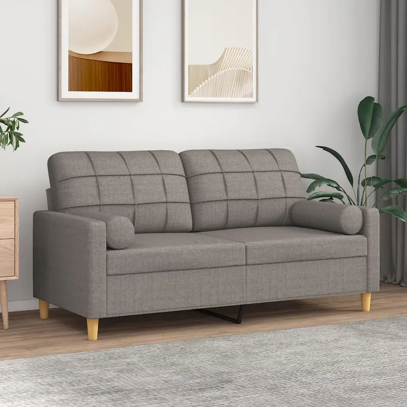 vidaXL 2-sits soffa med prydnadskuddar taupe 140 cm tyg (#7562)