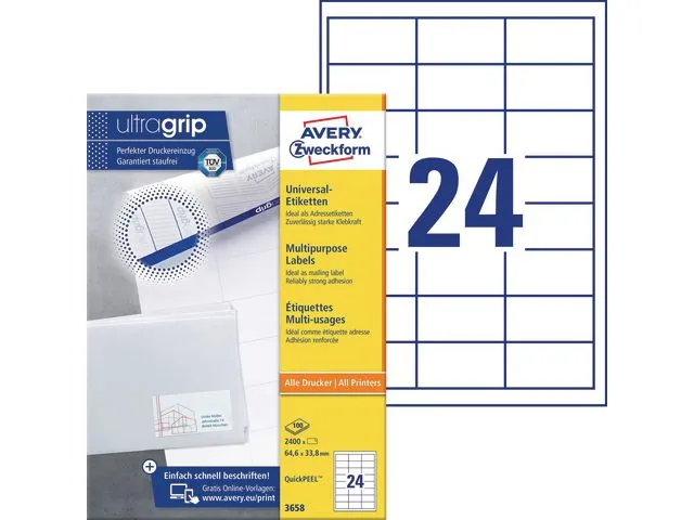 Etikett AVERY 64,6x33,8mm 2400/fp
