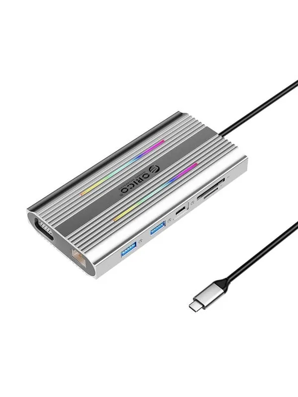 ORICO XDR 12in1 RGB USB-C Docking Station USB-A USB-C PD 100W 2x HDMI 4K 60Hz VGA RJ45 Gigabit SD and microSD Card Reader - Gray USB Hub - 12 porte - Grey