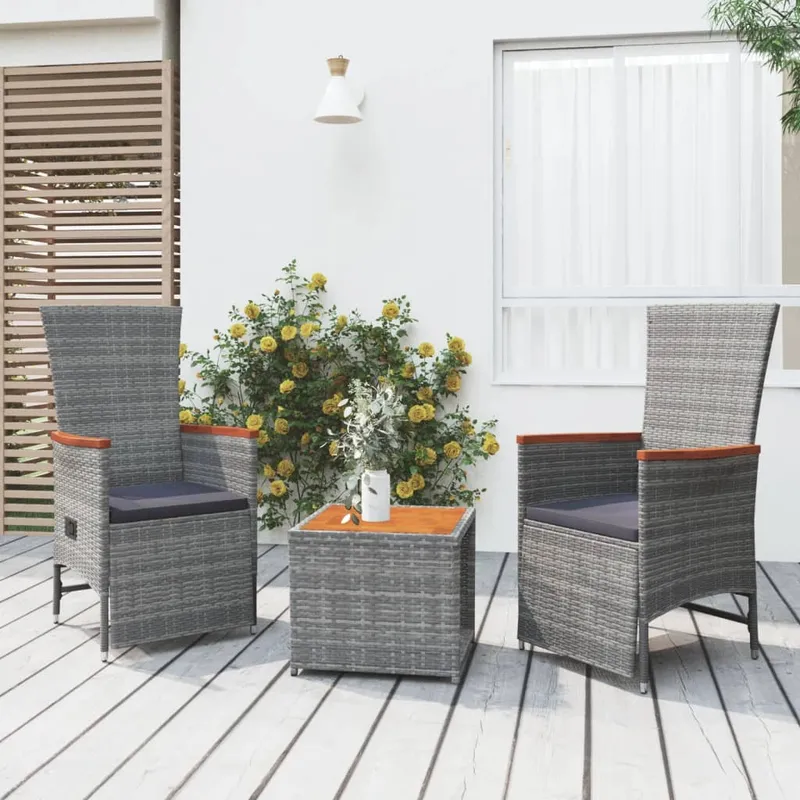 vidaXL Loungegrupp för trädgården 3 delar grå konstrotting&akacia (#1182)