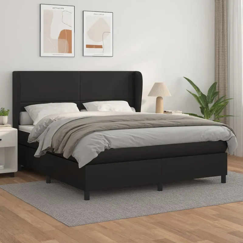 vidaXL Ramsäng med madrass svart 160×200 cm konstläder (#7957)
