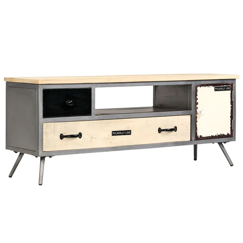 vidaXL TV-bänk massivt mangoträ och stål 120x30x45 cm