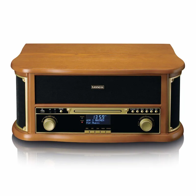 Retro skivspelare i trä med Bluetooth och DAB+ radio