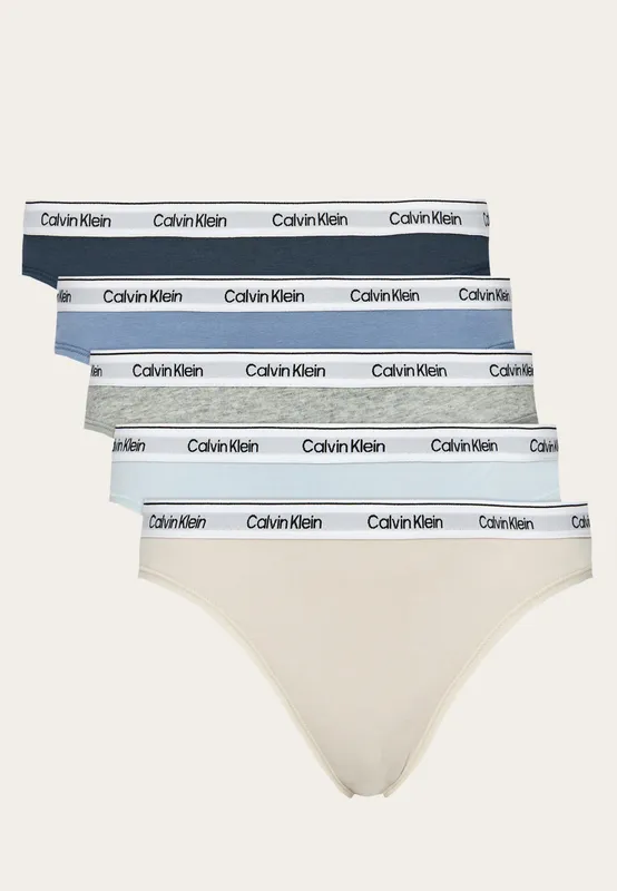Calvin Klein Trosor 5P Modern Logo Thong Cotton Stretch Flerfärgad bomull Large Dam