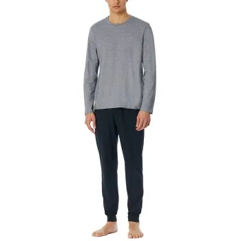 Schiesser Casual Essentials Long Pyjama With Cuffs Mörkblå bomull Medium Herr