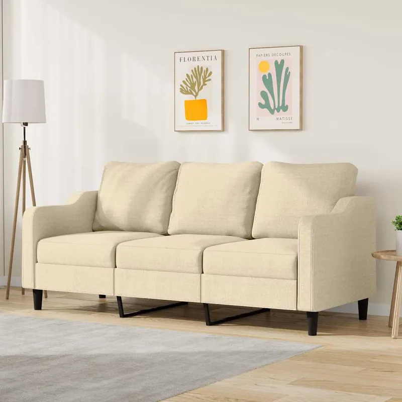vidaXL 3-sitssoffa gräddvit 180 cm tyg (#0950)