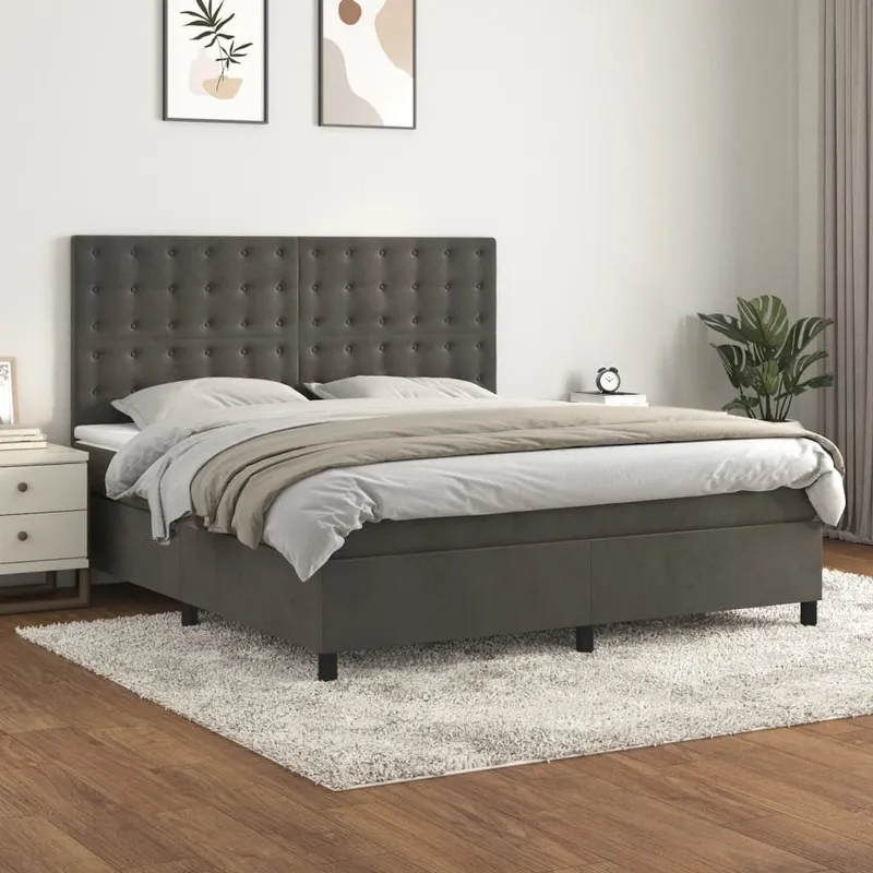 vidaXL Ramsäng med madrass mörkgrå 180×200 cm sammet (#9421)
