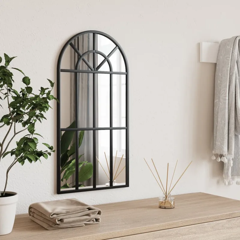 vidaXL Väggspegel svart 30×60 cm bågform järn