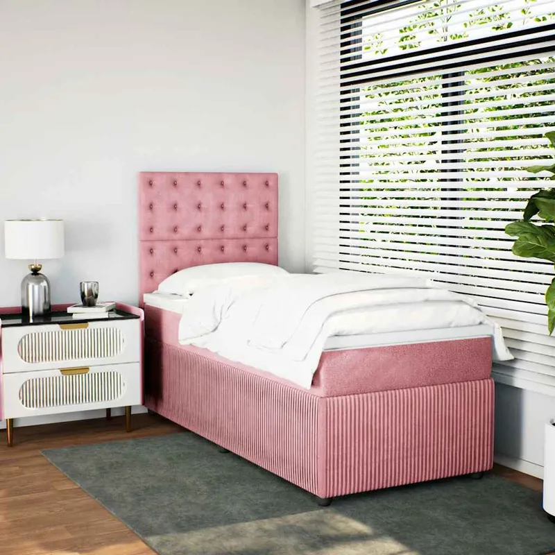 vidaXL Ramsäng med madrass rosa 80×200 cm sammet (#3899)