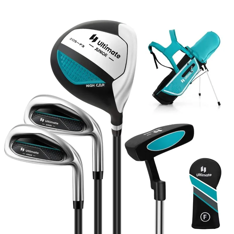 4-delat barngolfklubbset med golfbag och regnskydd för barn i åldern 5-7 år blå