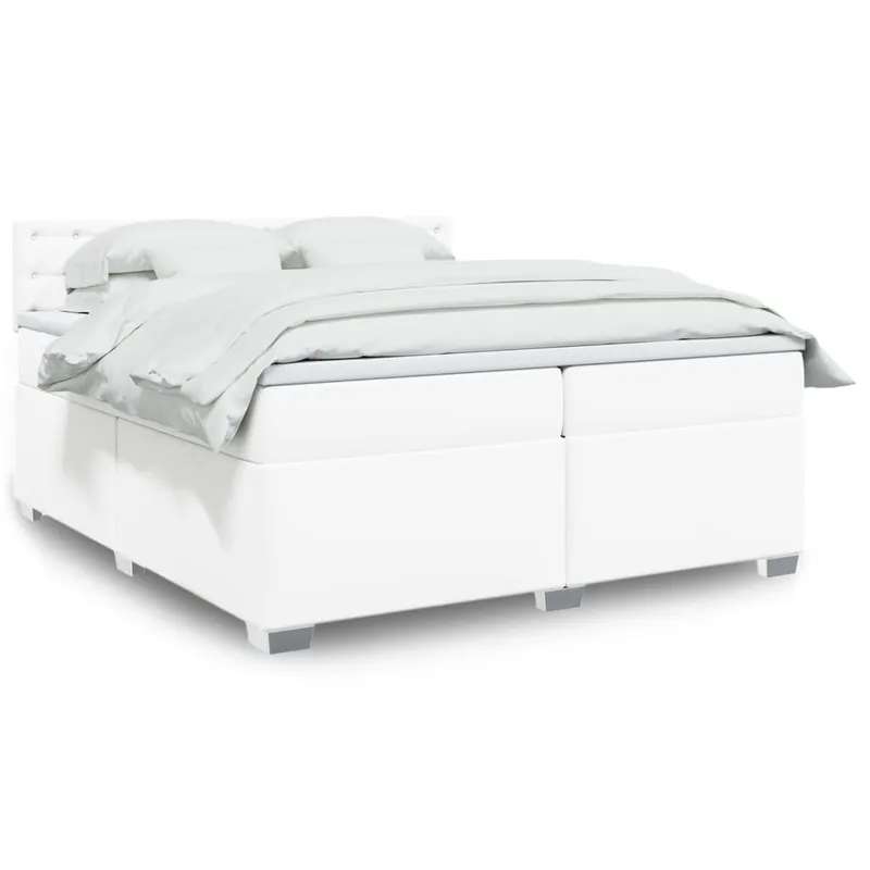 vidaXL Ramsäng med madrass vit 200×200 cm konstläder
