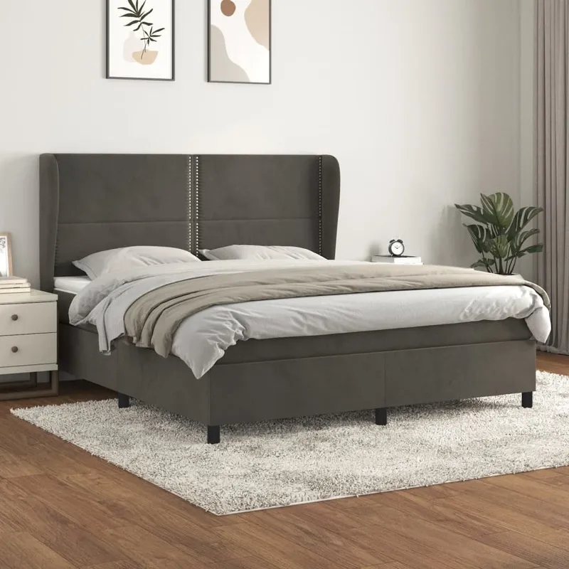 vidaXL Ramsäng med madrass mörkgrå 180×200 cm sammet (#0421)