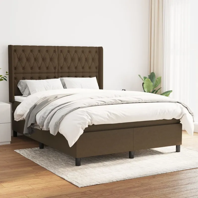 vidaXL Ramsäng med madrass mörkbrun 140×190 cm tyg (#4415)