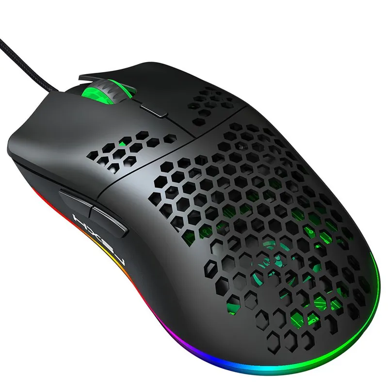HXSJ J900 USB trådbunden spelmus RGB spelmus med sex justerbara DPI ergonomisk design för svart