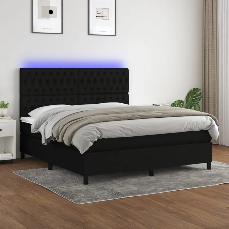 vidaXL Ramsäng med madrass & LED svart 160×200 cm tyg (#6513)