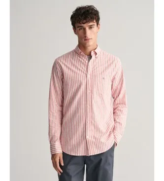Gant för män. 3240060 Regular Fit-skjorta i linne och bomull med rosa ränder (L), Casual, Lång ärm