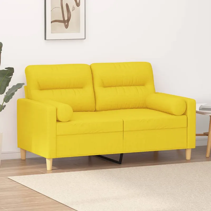 vidaXL 2-sits soffa med prydnadskuddar ljusgul 120 cm tyg (#7852)