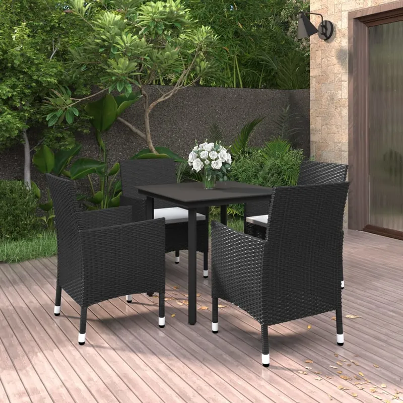 vidaXL Matgrupp för trädgården 5 delar med dynor konstrotting och glas (#6544)