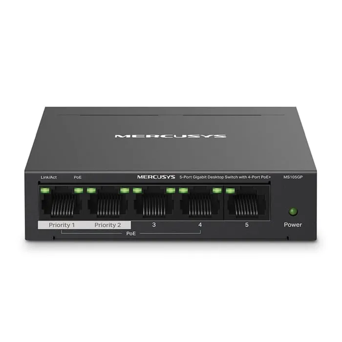Mercusys MS105GP V1 - Switch - 5 x 10/100/1000 (4 PoE+) - skrivbordsmodell, väggmonterbar - PoE+ (65 W)