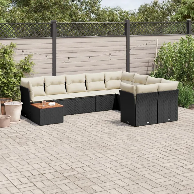 vidaXL Loungegrupp 10 delar med svarta dynor konstrotting (#6868)