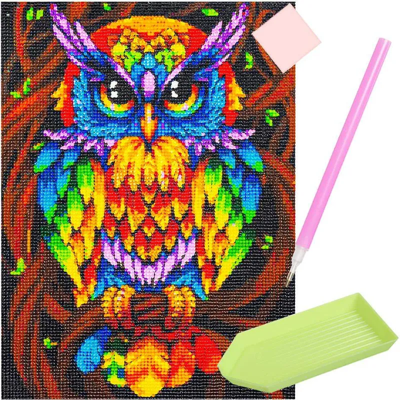 5D DIY Mosaic Diamond Painting – Färgglad uggla 25 x 35 cm