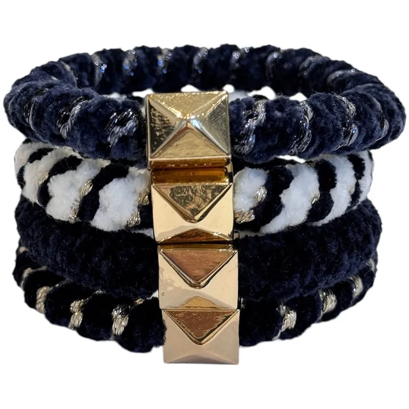 Dark Fluffy Fat Hair Tie Navy Blue Mix W/Gold – 4 pcs