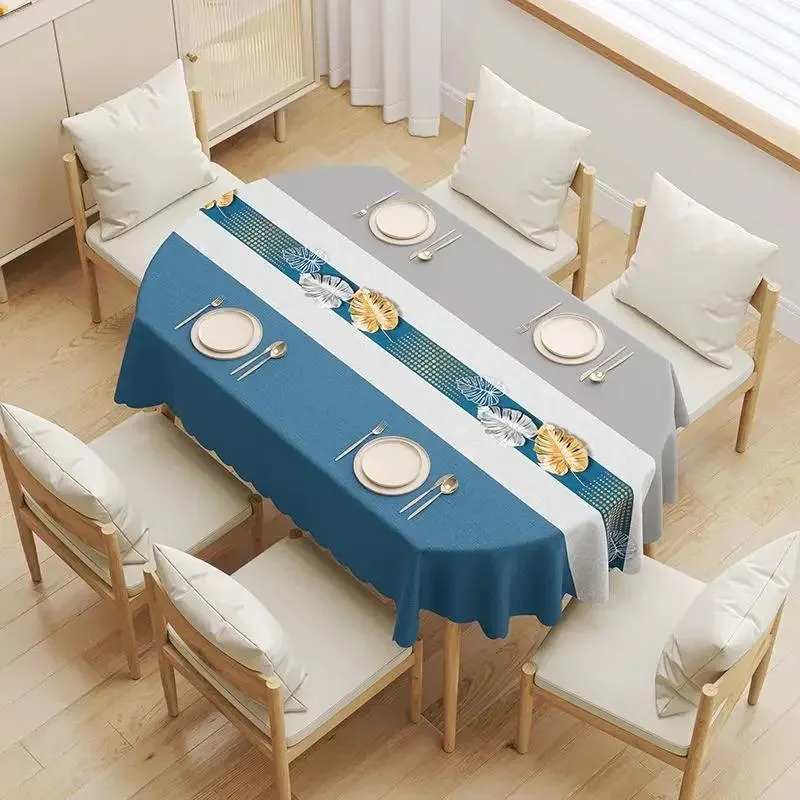 Ovalt spisebordtrekk Vanntett, oljebestandig Vaskfri skåldingsbestandig PVC-trekkduk NYHET Sammenleggbar duk til husholdningsbruk 138x200cm (#3135)