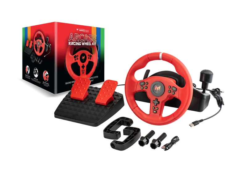 MAXX TECH Arcade Racing Wheel Kit - Wired Wheel, gamepad and pedals set - Nintendo Switch 2