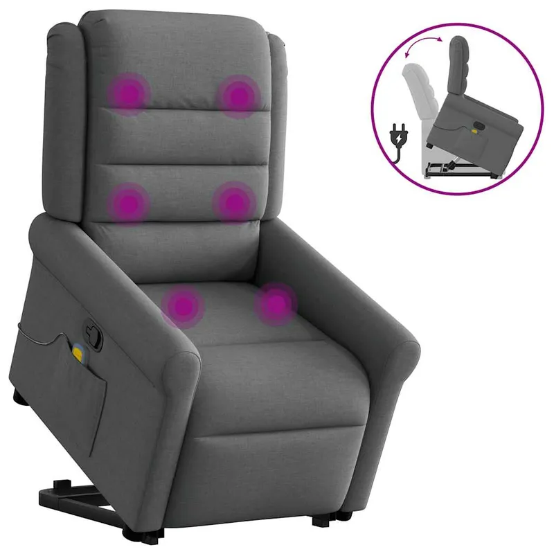 vidaXL Massagefåtölj med uppresningshjälp mörkgrå tyg (#3070)