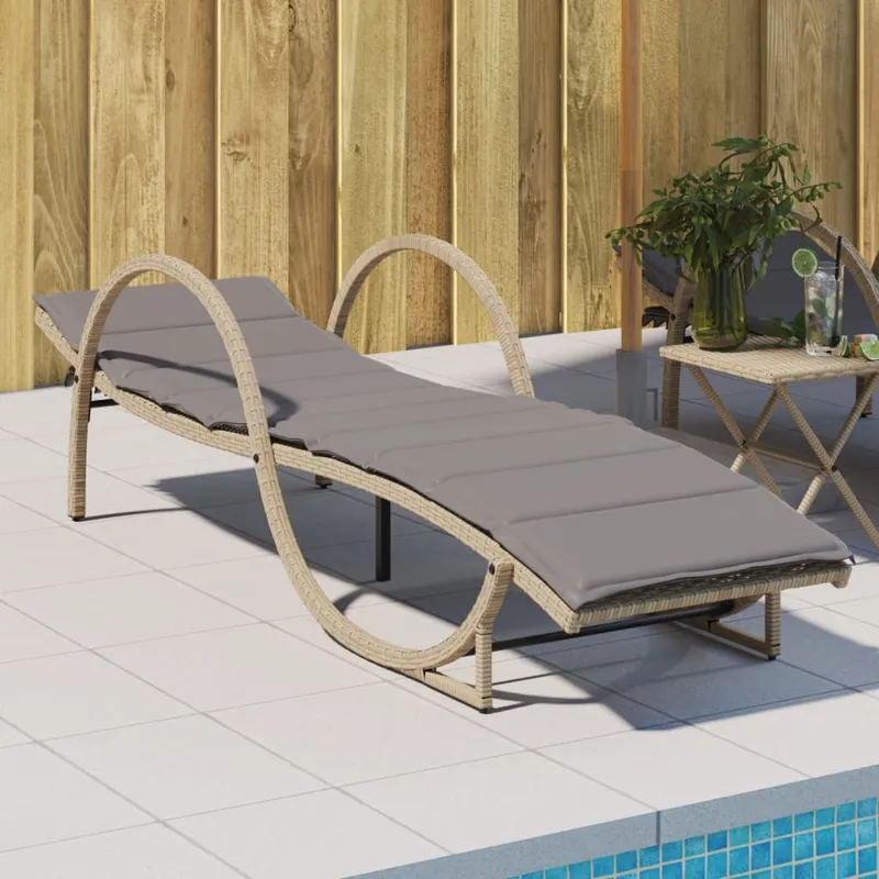 vidaXL Solsäng med dyna beige 60x199x42 cm konstrotting