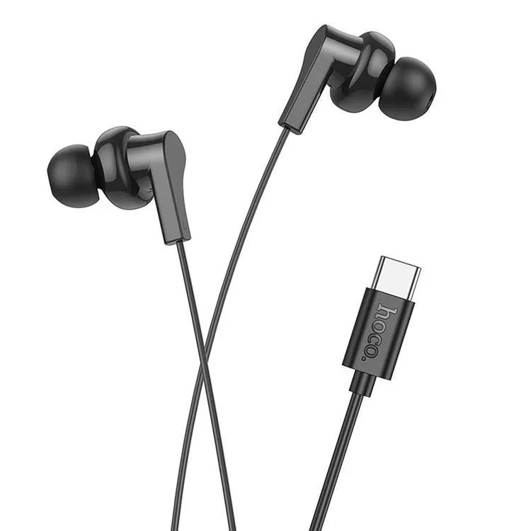 HOCO Trådbundna Hörlurar USB-C Kabel 1.2m Mikrofon M114 Svart