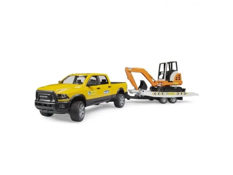 RAM 2500 Power Wagon med släp och minigrävare Bruder