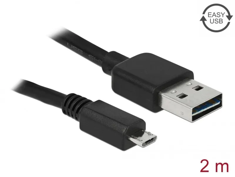 Delock EASY USB-A 2.0-kabel hane till USB 2.0 Micro USB-B hane 2m – Svart