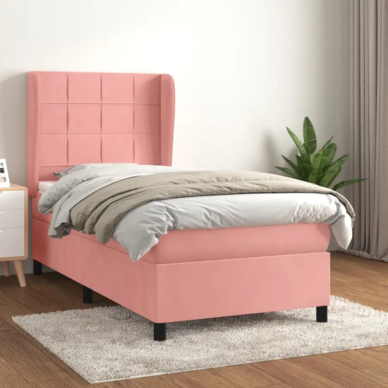 vidaXL Ramsäng med madrass rosa 80×200 cm sammet