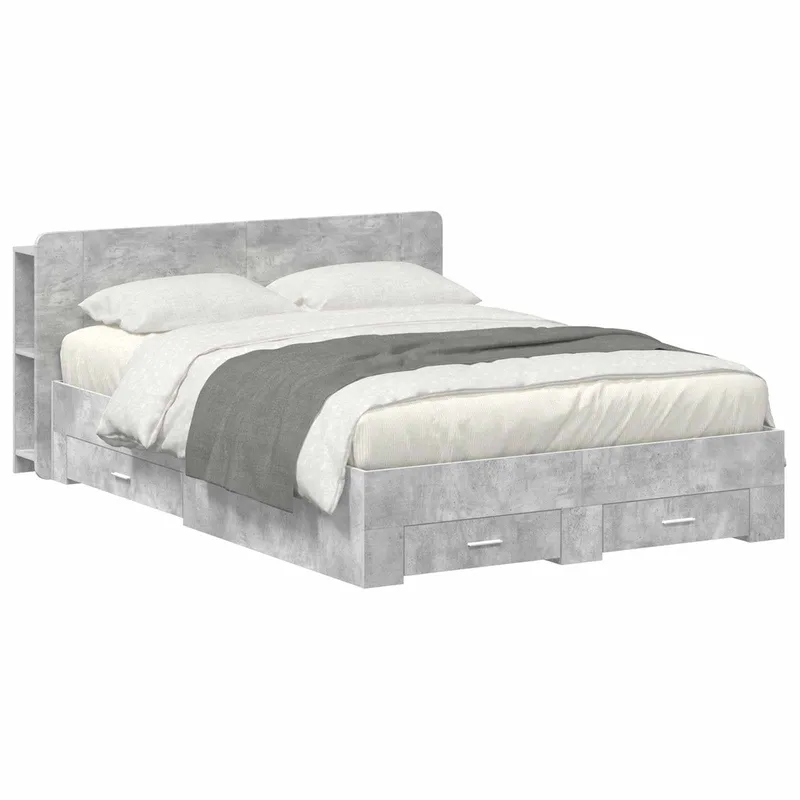vidaXL Sängram med förvaring Betonggrå 160 x 200 cm Konstruerat trä (#5663)