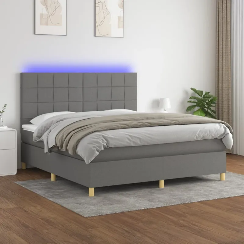 vidaXL Ramsäng med madrass & LED mörkgrå 180×200 cm tyg (#9781)