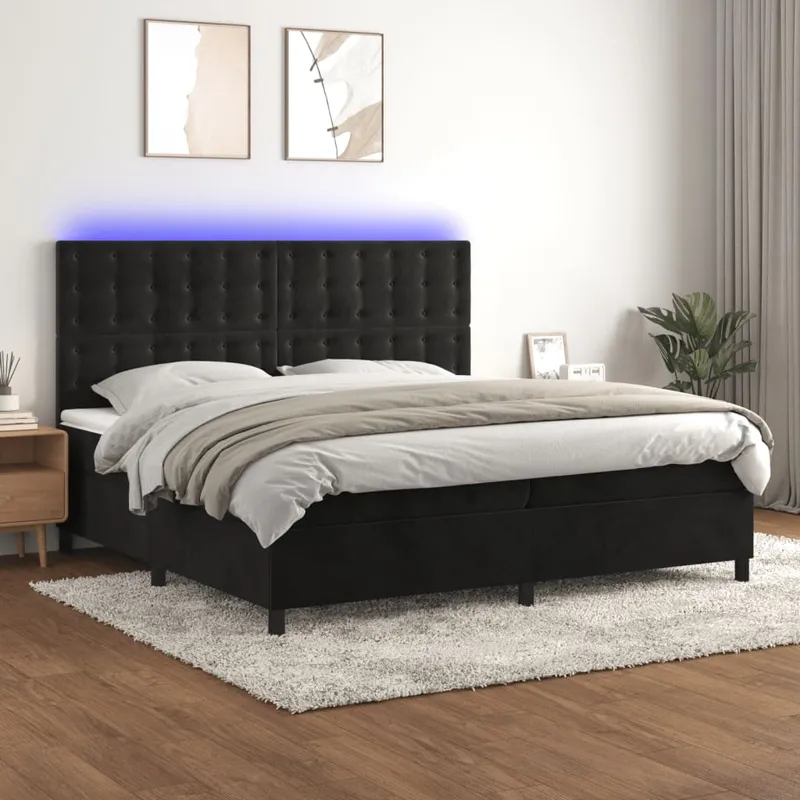 vidaXL Ramsäng med madrass & LED svart 200×200 cm sammet (#9094)