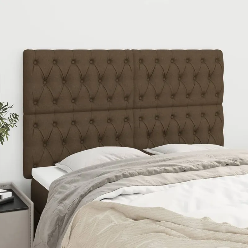 vidaXL Sänggavel mörkbrun 144x7x118/128 cm tyg