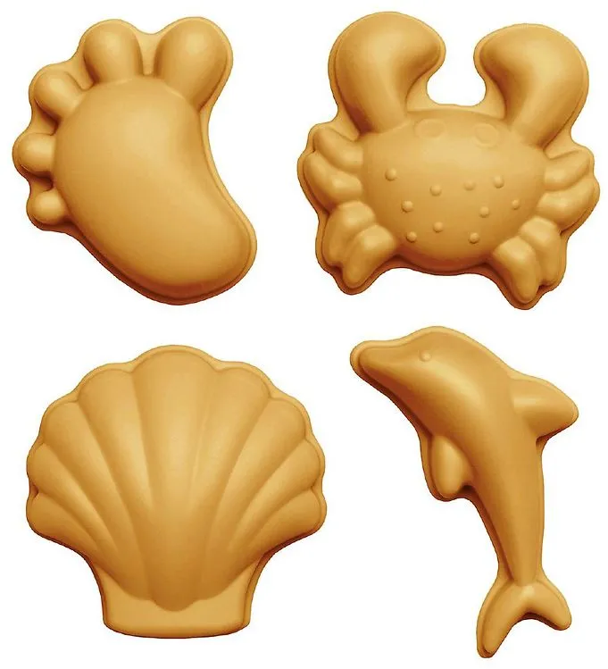 Scrunch Sandformar - 4 st. - Silikon - 6,5-10,5 cm - Mustard