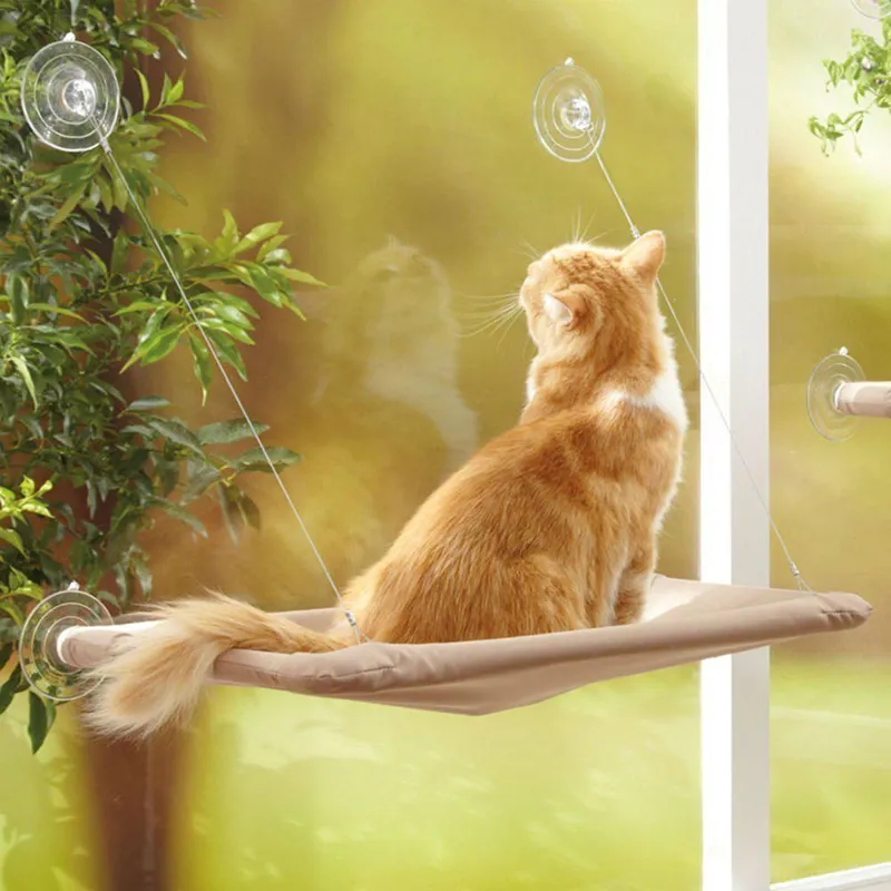 Cat Window Abborre Hängmatta Fönstermonterad Cat Bed Cooling Andas Canvas khaki