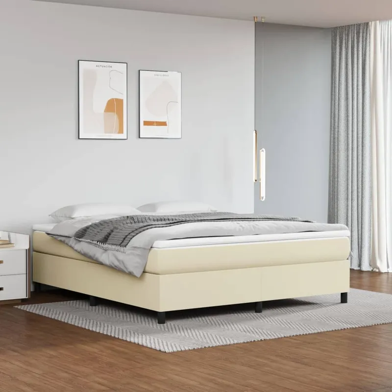 vidaXL Boxspring-sängram gräddvit 180×200 cm konstläder (#7228)