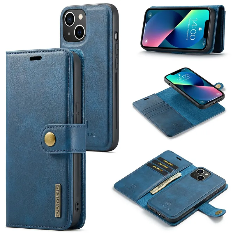 DG MING iPhone 15 2-i-1 Magnet Plånboksfodral – Blå