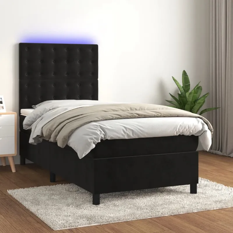vidaXL Ramsäng med madrass & LED svart 80×200 cm sammet