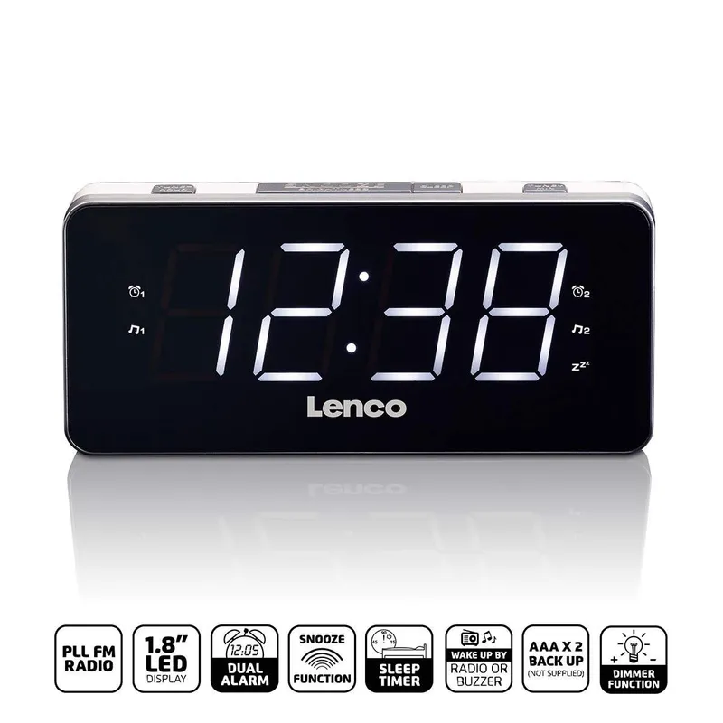PLL FM Alarm Clock Radio stor och tydlig 1,8″ LED-display Vit